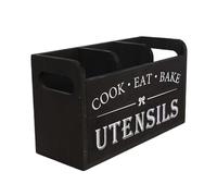 Fahoujs Organisateur d'ustensiles de cuisine en bois avec 3 compartiments pour plan de travail - Boîte de rangement pour fourchettes à baguettes, outils de cuisine en bois