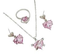 Fahoujs Parure de bijoux tendance avec collier, pendentif, boucles d'oreilles, bagues en forme de cœur, pour fête juive, convient pour la mariée, taille unique, comme décrit, comme décrit