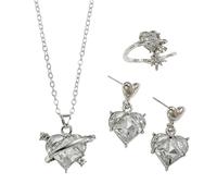 Fahoujs Parure de bijoux tendance avec collier, pendentif, boucles d'oreilles, bagues en forme de cœur, pour fête juive, convient pour la mariée, taille unique, comme décrit, comme décrit