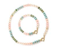 Fahoujs Perles en pierre naturelle Collier et bracelet réglables en pierres précieuses colorées Accessoires de perles Bijoux de fête élégants Perles de pierre colorées, taille unique, comme décrit