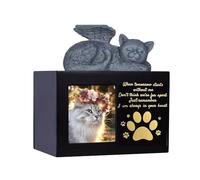 Fahoujs Urne funéraire en bois ondulé à la main pour chien et chat avec ange en résine