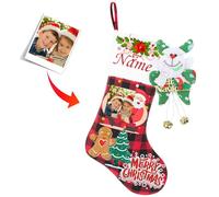 FAHOXUMR Chaussettes de Noël Personnalisées avec Noms+ Photo, Chaussettes de Noël Personnalisées avec Ornement de Noël, Chaussettes de Noël pour Chien comme Cadeaux Personnalisés pour Noël (1 Pcs)