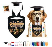 FAHOXUMR Ensemble Casquette Et Bandana De Fin D’études Personnalisé, Vêtement pour Animal avec Nom Et Photo sur Demande pour Chiens Chats Cérémonie Propriétaire