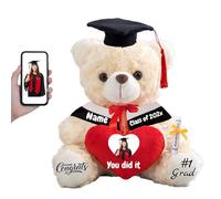 FAHOXUMR Nounours Personnalisé de Fin D'études, Nounours Cadeau pour la Remise des Diplômes, Cadeau de Fin D'études pour l'Université l'école Maternelle l'école Secondaire (20cm-Photo+ Texte)