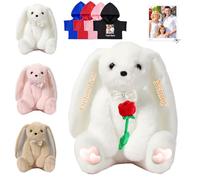 FAHOXUMR Peluche Lapin Personnalisé, Peluche Lapin Personnalisé avec Photo Texte comme Personalized Bunny Plush for Baby Gift, Cadeau d'anniversaire pour Enfants Adultes, 32 cm