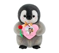 FAHOXUMR Peluche Pingouin Personnalisée avec Cœur Et Photo Texte, Pingouin Doudou Personnalisé comme Cadeau pour Saint Valentin Et Noël, 25cm