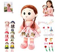 FAHOXUMR Poupée en Tissu Personnalisée pour Filles, Peluche Douce Imprimée avec Nom Et Photo Cadeau D’Anniversaire De Fête Et Quotidien pour Tout-Petits Et Enfants