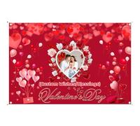 FAHOXUMR Toile De Fond Saint Valentin Personnalisée Avec Texte Et Photo, Happy Valentines Day Banner Bannière Valentine Customisée En Cadeau Romantique Et Décor Fête, 150x225cm
