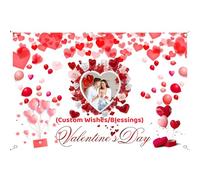 FAHOXUMR Toile De Fond Saint Valentin Personnalisée Avec Texte Et Photo, Happy Valentines Day Banner Bannière Valentine Customisée En Cadeau Romantique Et Décor Fête, 90x135cm