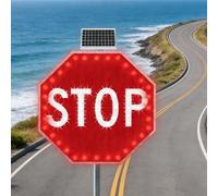 FahQuintuple Panneau Stop LED Solaire Illuminé, Panneau De Circulation Octogonal en Métal 24"/30'', Film Réfléchissant De Qualité Ingénieur, Cadre en Aluminium, pour L’Usine D’école D’allée De Rue