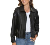 Fahsyee Veste de moto en similicuir noir pour femme, noir profond, Medium