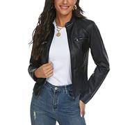 Fahsyee Veste de moto en similicuir noir pour femme, noir, XX-Large
