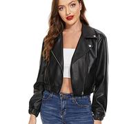 Fahsyee Veste en similicuir pour femme - Manteau court de moto noir pour motard grande taille décontracté en cuir synthétique, noir, X-Large