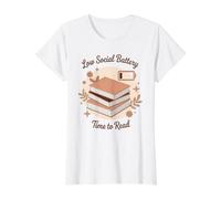 Faible Temps de Batterie Sociale pour Lire Les Amateurs de Livres Amusants T-Shirt Graphique avec Valeur, Femme, Blanc, XS