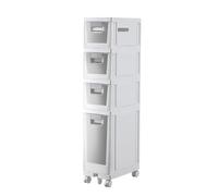 Failjierue Armoire de rangement de salle de bain à 2/3/4 niveaux avec roulettes - Organiseur de papier toilette fin avec tiroirs, tour autonome pour petites salles de bains (4 niveaux)