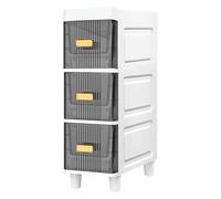 Failjierue Armoire de rangement étroite avec roulettes - Grand organisateur de salle de bain imperméable, porte-papier toilette et tiroirs transparents pour petits espaces (gris, 3 niveaux)
