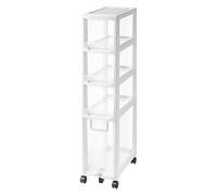 Failjierue Armoire de rangement étroite empilable pour salle de bain, 35,6 cm de large, avec grands tiroirs transparents et cadre renforcé, unité d'angle peu encombrante (blanc, 4 niveaux)