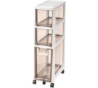 Failjierue Armoire de rangement étroite - Organisateur de salle de bain empilable de 35,6 cm de large avec grands tiroirs transparents et cadre renforcé, unité d'angle peu encombrante (gris, 3 niveaux