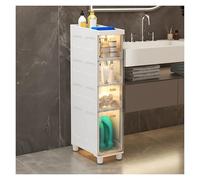 Failjierue Armoire de rangement fine avec tiroirs transparents - Organiseur de sol étroit avec roulettes pour salle de bain/cuisine, papier toilette et articles de toilette (blanc, 4 niveaux)