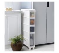 Failjierue Armoire de salle de bain haute étroite avec 4 tiroirs transparents - Meuble de rangement autonome mince sur roulettes (14 cm x 22 cm) - Tour verticale pour petits espaces, assemblage facile