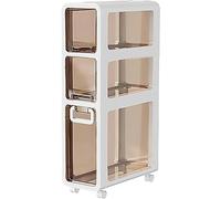 Failjierue Meuble de salle de bain mince avec tiroirs transparents - Organiseur autonome de papier toilette et unité de rangement à roulettes pour petits espaces, buanderie ou salon (3 niveaux)