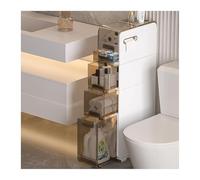 Failjierue Petite armoire de rangement de salle de bain avec tiroirs coulissants, support de toilette d'angle étroit avec roulettes, organiseur de bain fin pour papier toilette autonome (4 niveaux)