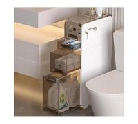 Failjierue Petite armoire de rangement de salle de bain avec tiroirs coulissants, support de toilette d'angle étroit avec roulettes, organiseur de bain fin pour papier toilette autonome (3 niveaux)