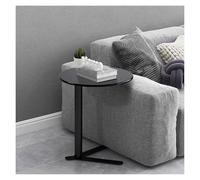 Failjierue Table d'appoint ronde en forme de C avec base triangulaire en métal pour salon, canapé, chambre à coucher, chevet et bureau à domicile, espace thé, noir (40 x 50 cm)