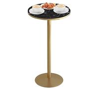 Failjierue Table de bar haute ronde avec dessus en marbre et base en fer, table de comptoir nordique simple pour cuisine, petit déjeuner, cocktail, bistrot et café (55 x 105 cm)