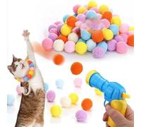 FAINCA 100 Pièces Balle Chat Interactive Colorées avec 1 Lanceur de Balles Jouer pour Chats Jouets pour Chat Interactifs Boules de Peluche pour Chatons Chien