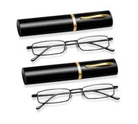 FAINCA 2 Pièces Lunettes de Lecture, Mini Lunette de Lecture, Lunette Lecture éTroites en MéTal à CharnièRe, Lunettes avec éTui, Reading Glasses, Lunette Homme et Femme (250 Degrés)