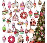 FAINCA 30 Pièces Decoration Noel Bois Équipé d'une Corde de Suspension Decoration Noel Sapin Bois Bords Lisses sans Bavures Différents Motifs pour Sapins Encadrements de Portes Fenêtres