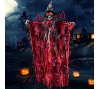 FainFun - Crâne en résine pour Halloween, décoration extérieure, jardin, cour, gouttière, maison hantée (rouge)