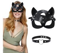 FainFun Ensemble masque de chat pour femme et collier ras du cou, masque Marvel Catwoman, masque pour Halloween, carnaval, Saint-Valentin, mascarade, fête, boîte de nuit, cosplay