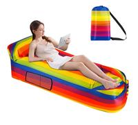 FainFun Sofa Gonflable Plage, 200 * 70cm Canapé Plage Gonflable, Transat Gonflable Vent, Hamac Gonflable Exterieur, pour Le Camping, la Mer, la Plage, Le Salon d'air (Polyester, Arc-en-Ciel)