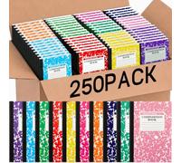 Fainne Lot de 250 carnets de composition A5 en vrac lignés pour l'université - Carnet de notes à larges lignes - Couverture en marbre - Pour l'école, la salle de classe, le bureau (10 couleurs)
