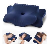 FAIORD Coussins lombaires Oreiller Ergonomique Cervical, Coussin Memoire Forme adapté aux Personnes Dormant sur Le Côté, Le Dos et Le Ventre, Oreiller Cervical avec Taie d'oreiller, Bleu Foncé