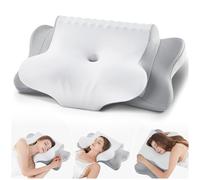 FAIORD Coussins lombaires Oreiller Ergonomique Cervical, Coussin Memoire Forme adapté aux Personnes Dormant sur Le Côté, Le Dos et Le Ventre, Oreiller Cervical avec Taie d'oreiller, Gris Blanc