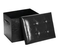 FaiPue Repose-pieds pliable en cuir ciré à l'huile avec siège rembourré en mousse épaisse. Petit pouf avec banc de rangement pour salon, chambre à coucher, 158,8 kg, 43,2 x 33 x 33 cm, noir.