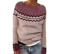 Fair Isle Pull en crochet respirant pour femme Motif graphique, Rouge, XXL