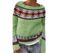 Fair Isle Pull en crochet respirant pour femme Motif graphique, vert clair, 4XL