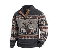 Fair Isle Pull en tricot à manches longues pour homme | Fair Isle Pull à manches longues pour homme Motif nordique Motif cerf