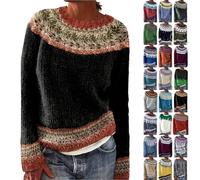 Fair Isle Pull en tricot de coton pour femme - Confortable - Col rond - Pull d'automne tendance vintage de Noël - Pull court léger - Décontracté - Thermique - Grande taille, blanc, 4XL