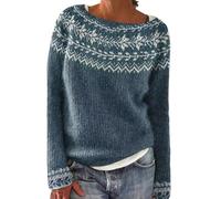 Fair-Isle Pull en tricot noir pour femme, Marine, 5XL