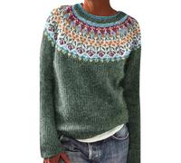 Fair Isle Pull pour femme - Mode d'automne - Manches longues - Doux au toucher - Col rond - Chaud - Décontracté - Pull à enfiler - Pull fantaisie jacquard jacquard nordique, 3#gn2, XL