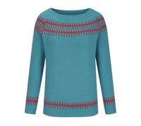Fair Isle Pull vert pour femme - Patrons de tricot pour femme - Pull à épaules dénudées - Pull à manches longues - Hauts d'automne - Grande taille, bleu, L