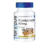 Fair & Pure Cordyceps 650 mg, 120 gélules, poudre de Cordyceps Sinensis, complément alimentaire végétalien sans additifs, fabriqué en Allemagne