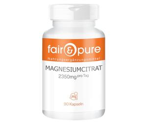 Fair & Pure® - Gélules de citrate de magnésium 2350 mg - 90 gélules - hautement dosées avec 375 mg de magnésium pur par dose journalière - végétaliennes - sans stéarate de magnésium