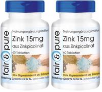 Fair & Pure® - Zinc 15mg (teneur élémentaire) de picolinate de zinc - végan - à dosage élevé - 60 comprimés de zinc (Lot de 2)