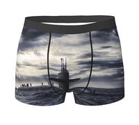 FAIRAH Le navire nucléaire géant a imprimé les sous-vêtements confortables et respirants micro élastiques micro à angle plat des hommes, Noir , L